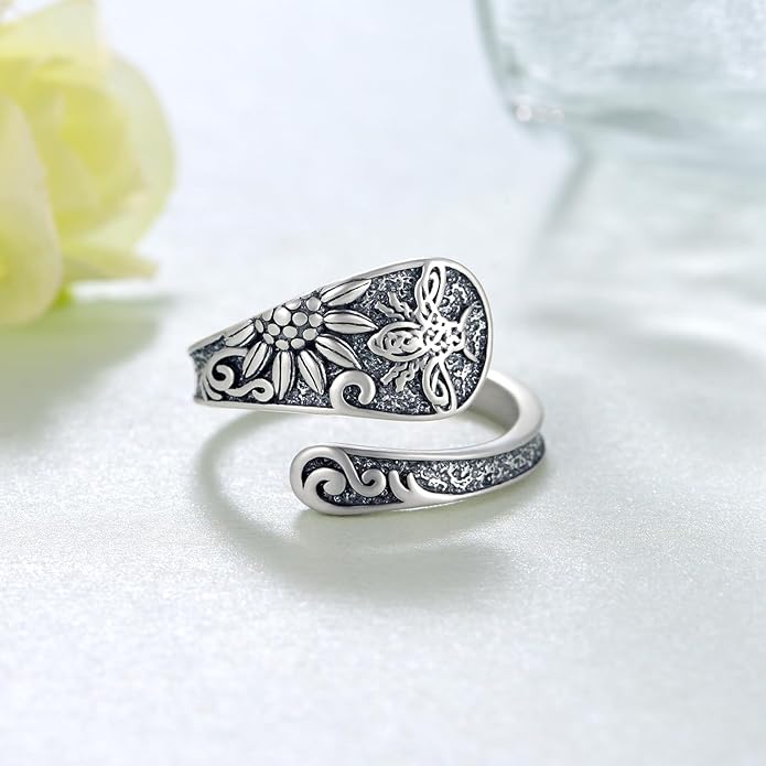 Thumb Rings for Women 925 Sterling Silver Adjustable Spoon Ring Vintage Thumb Jewelry Gifts for Women