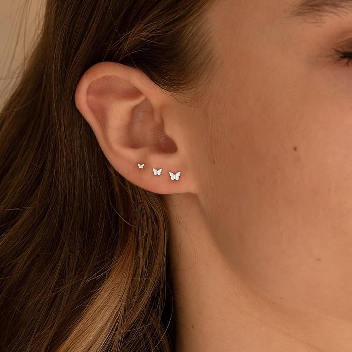 VRIUA 20G Tiny Flat Back Earrings for Women - 14K Gold/Silver Plated Small Flat Back Stud Earrings Hypoallergenic Cartilage Helix Piercing Jewelry