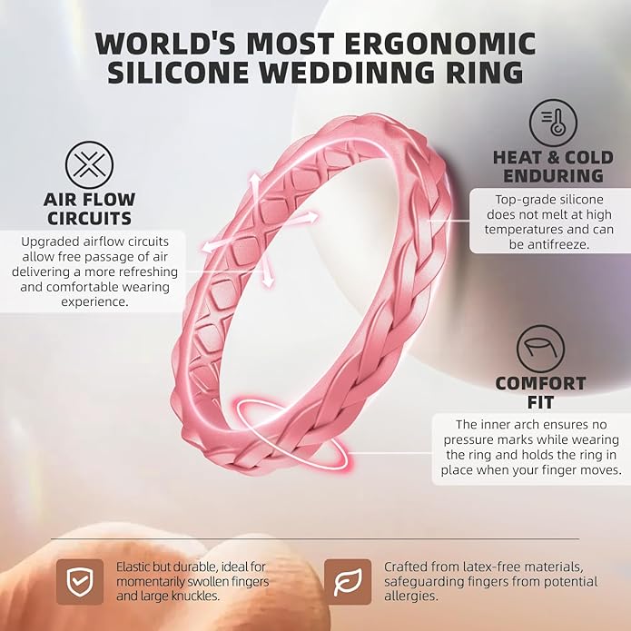 Egnaro Women's Wedding Bands, Silicone Thin and Stackable Rubber Engagement Ring, Variety Multipack With Breathable Grooves Workout Accessories