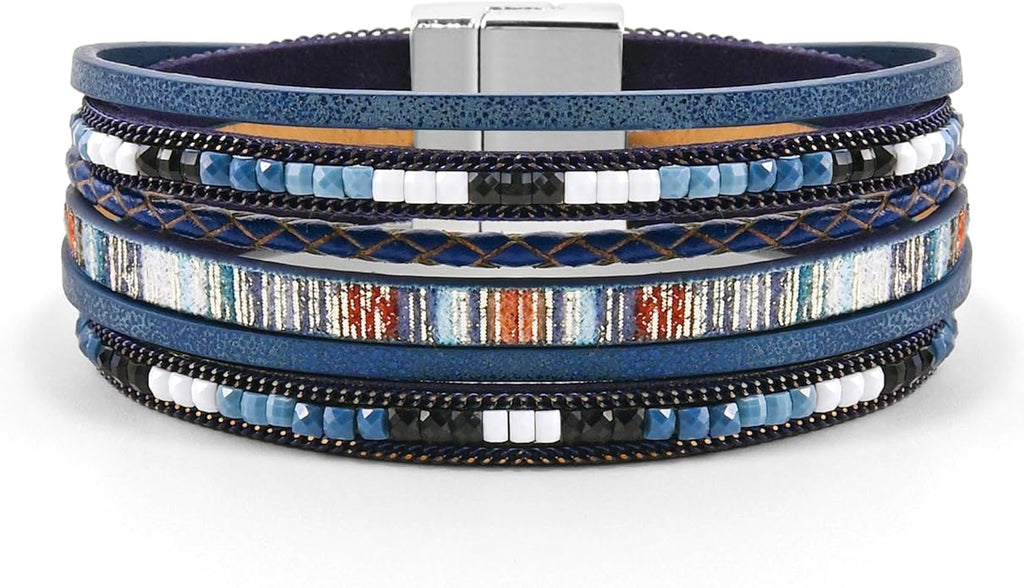 VIBILIA Boho Leather Wrap Bracelets for Women Multi-Layer Bracelets with Strong Clasp Jewelry for Women