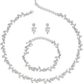 BriLove Wedding Jewelry Set for Women Bride, Gorgeous Stunning Crystal Flower Leaf Cluster Choker Necklace Link Bracelet Stud Earrings Bridal Bridesmaid