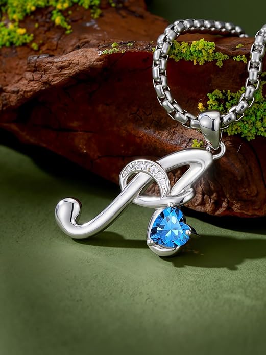 Valentines Day Gifts for Women Alphabet A to Z Initial Birthstone Pendant Necklaces for Women - 18k White Gold Plated Personalized Name Jewelry Valentine Mothers Day Birthday Gifts for Women Her Girlfriend