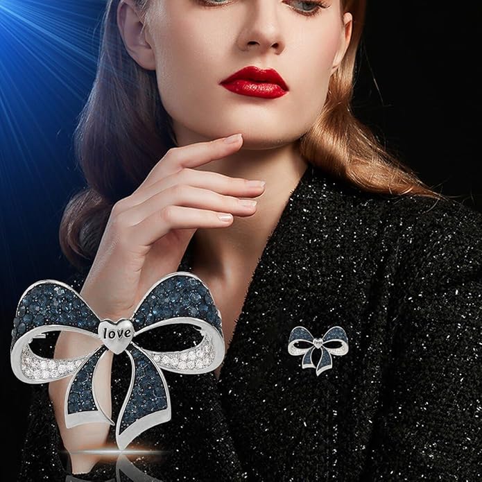 Bow Knot Pin Rhinestone Crystal Pearl Brooch 18k Gold Plated Lapel Pin Birthday Jewelry Gift for Women Men