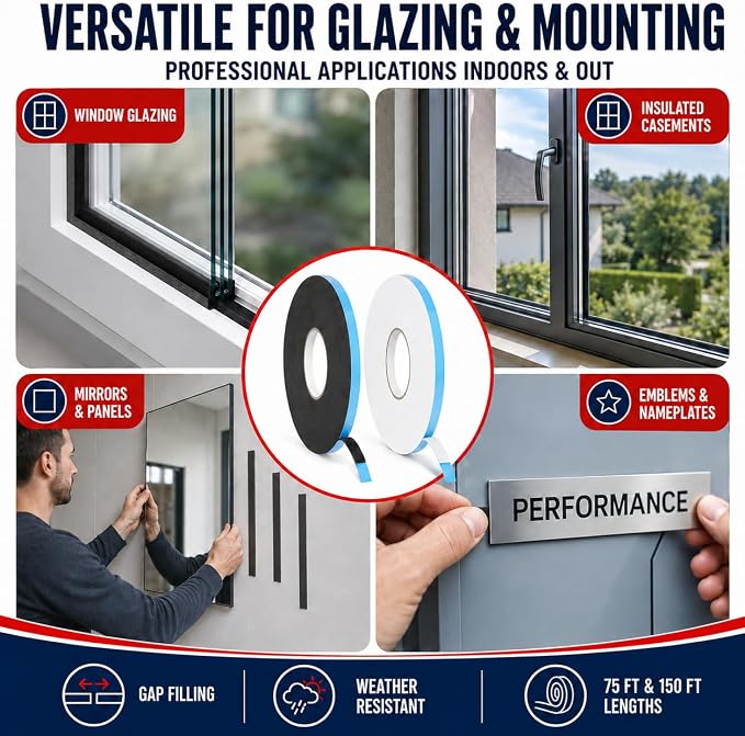 GGR Supplies DC-PEF06P Double Sided Window Glazing Tape, 1/16 Inch Thick x 1 - Image 5