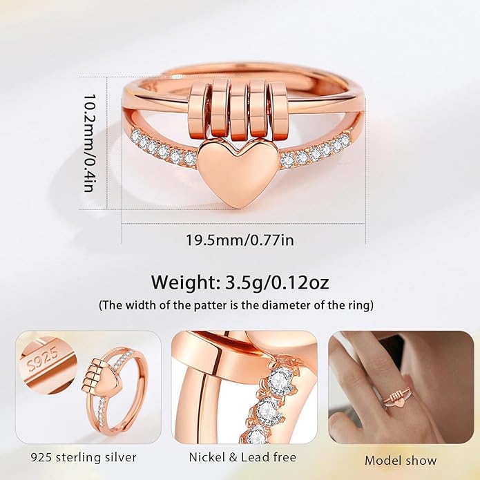 Vito 925 Sterling Silver Fidget Anxiety Ring for Women, Adjustable Open Spinner Ring Stress Relief Ring Stacking Band Anillos Jewelry Gift for Mom Daughter
