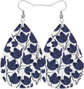 Tulips Teardrop Earrings For Women Friends Dark Blue Poppies Nature Floral Plants Dangle Earrings Water Drop Earrings Leather Earrings