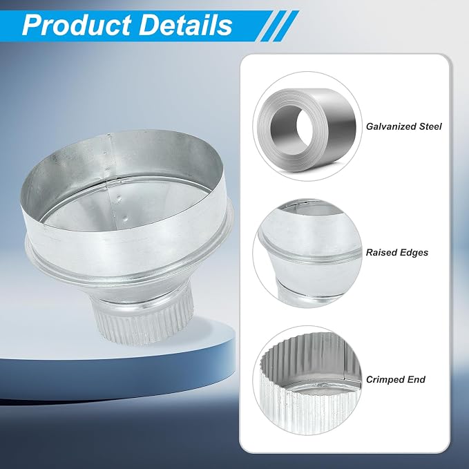 PATIKIL 6 Inch to 3 Inch Duct Reducer, Galvanized Steel Round Air Duct Reducer - Image 3