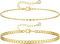 DEARMAY Dainty 14K Gold Plated Ankle Bracelets for Women, Waterproof 14K Gold Plated Link Chain Anklets Non Tarnish Set Pack Summer Beach Jewelry Gift