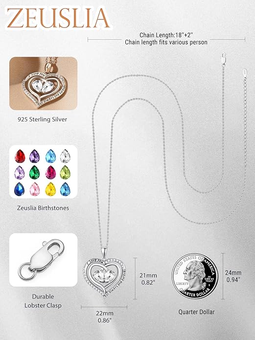 Valentine's Day Gifts for Wife 925 Sterling Silver Double Birthstone Pendant Necklaces I Love You for Always and Forever Necklace Anniversary Birthday Gifts for Wife Girlfriend Mom Her