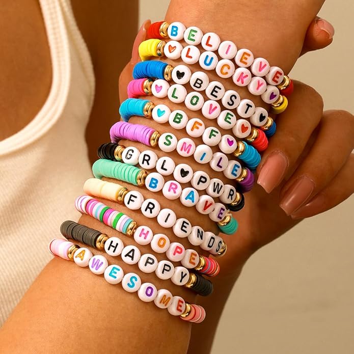 Friendship Bracelets Boho Stackable Bracelets for Women Surfer Heishi Clay Bead Bracelets Stretch Preppy Bracelets Colorful Boho Bracelets for Women