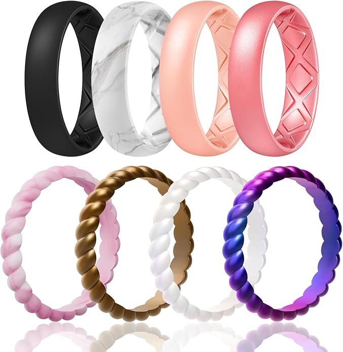 Egnaro Women's Bridal Rings Sets, Inner Arc Ergonomic Breathable Design Silicone Rubber Wedding Bands