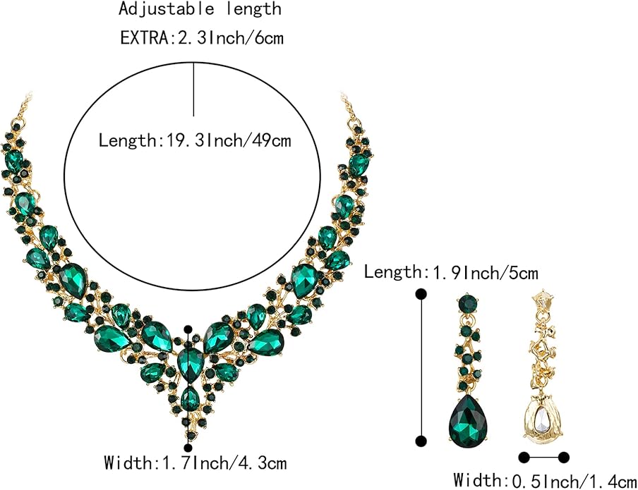 BriLove Women's Wedding Bridal Austrian Crystal Teardrop Cluster Statement Necklace Dangle Earrings Jewelry Set