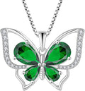 YL Women's Butterfly Necklace 925 Sterling Silver Flower Rose Pendant Birthstone Halo Jewelry