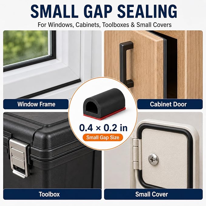 20FT D-Shaped Silicone Weather Stripping Door Seal, 0.4 x 0.2 Inch | - Image 7