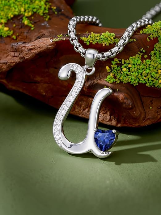 Valentines Day Gifts for Women Alphabet A to Z Initial Birthstone Pendant Necklaces for Women - 18k White Gold Plated Personalized Name Jewelry Valentine Mothers Day Birthday Gifts for Women Her Girlfriend