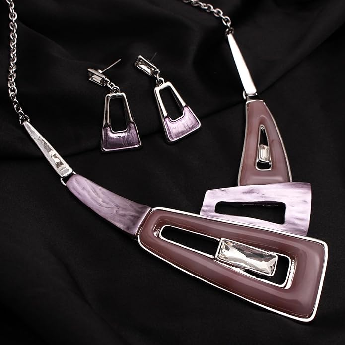 SFE Irregular Enamel Triangle Shape shell Collar Bib Bohemian Boho Statement Necklace Earrings Fashion Costume Jewelry Set for Women