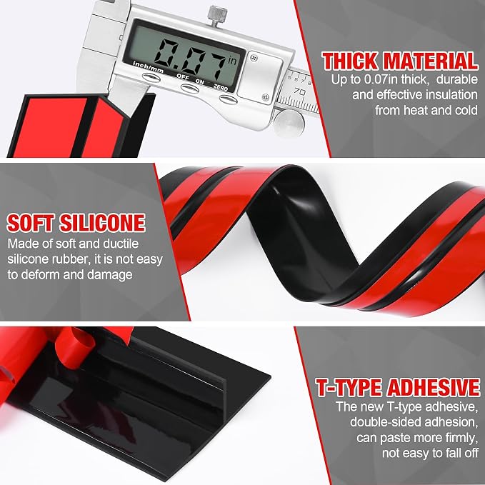 Door Draft Stopper for Side of Door Frame 1.97 in x 20 Ft T-Shaped Silicone - Image 3