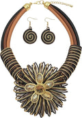 Statement African Necklace For Women African Jewelry Costume Earring Sets Tribal Fashion Colorful Big Rhinestone Crystal Pendent Collar Choker Bold Chunky Bib Handmade
