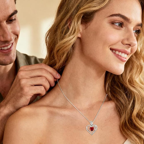 1.2CT Rose Heart Necklace Option of Moissanite or Lab-Grown Sapphire Ruby Emerald&More Necklace for Women Birthstone Girlfriend Necklace S925 Sterling Silver 18K White/Rose Gold Plated D Color VVS1 Gift for Wife Mother Daughter for Birthday Anniversary...