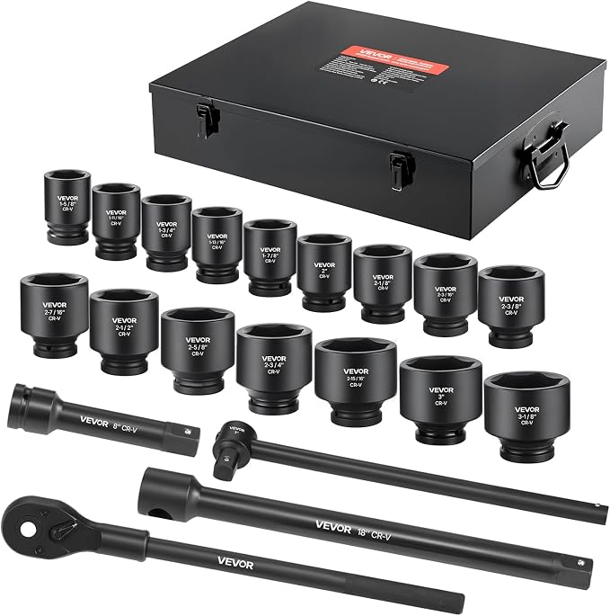 VEVOR 1 in Drive Impact Socket Set, 21 Piece, SAE | 6 Point Shallow Cr-V Impact by VEVOR