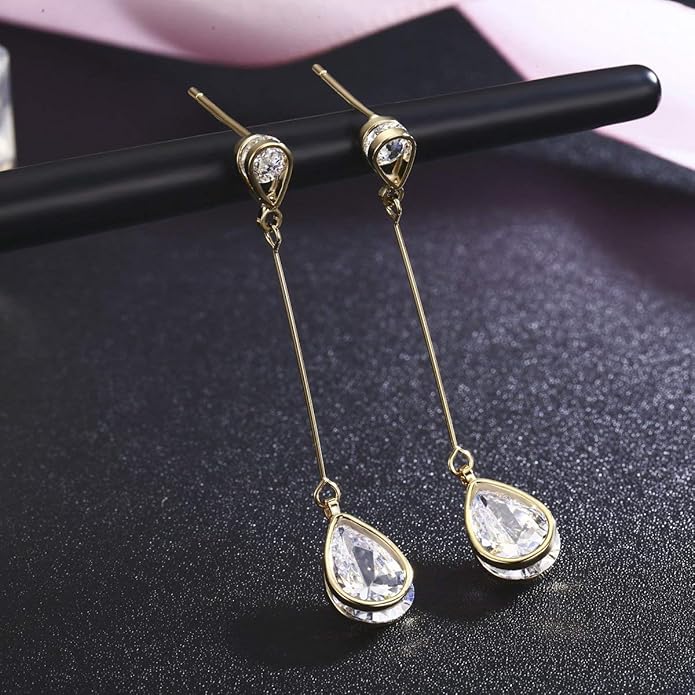 SBLING Cubic Zirconia Teardrop Earrings, Diamond Earrings, Wedding Earrings for Brides Bridesmaids, Bridal Dangle Earrings, Teardrop Crystal Drop earrings for Women Jewelry Gifts