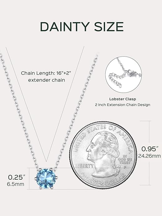ChicSilver 925 Sterling Silver 12 Months Sparkling Round Cut Created Birthstone Pendant Necklace, 16 Inch Rolo Chain