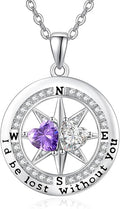 Compass Necklace for Women, Exquisite S925 Valentines Day Anniversary Birthday Gifts for Wife Her Double Birthstone Pendant Jewelry ‘I'd be Lost Without You’