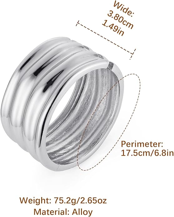 HZMAN 18K Gold Plated Wide Cuff Bracelet for Women - Premium Alloy Shiny Polished Double Layer Statement Bangle, Trendy Daily Wear Party Jewelry Accessory