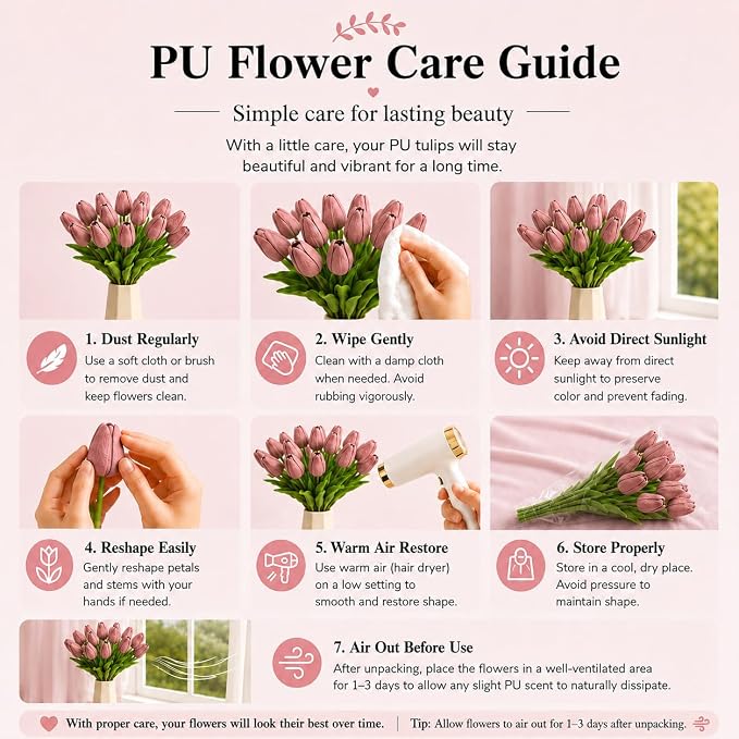 Mandy's 20pcs Artificial Mauve Tulips | 13.5 Inch Lifelike PU Tulips Faux - Image 6