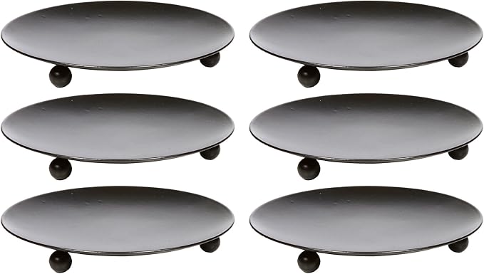Hosley Set of 6 Black Candle Plates – 4.75 Inch Round Metal Trays by HOSLEY