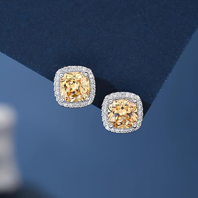 YOMELA Cubic Zirconia Earrings Studs, Halo CZ Birthstone Simulated Diamond Stud Earrings for Women