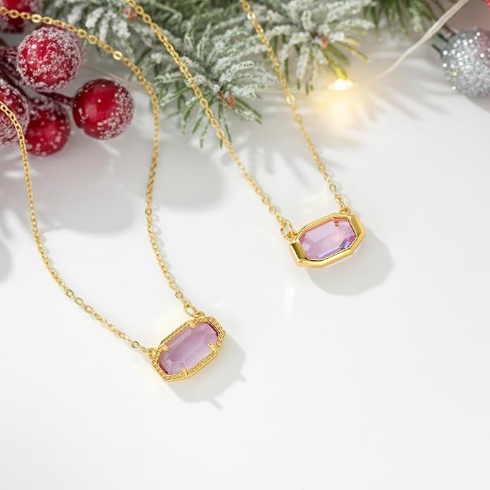 Birthstone Necklace for Women 14K Gold Plated Dainty Pendant Teen Trendy Stuff Jewelry Gift Chain 17+3 Inch