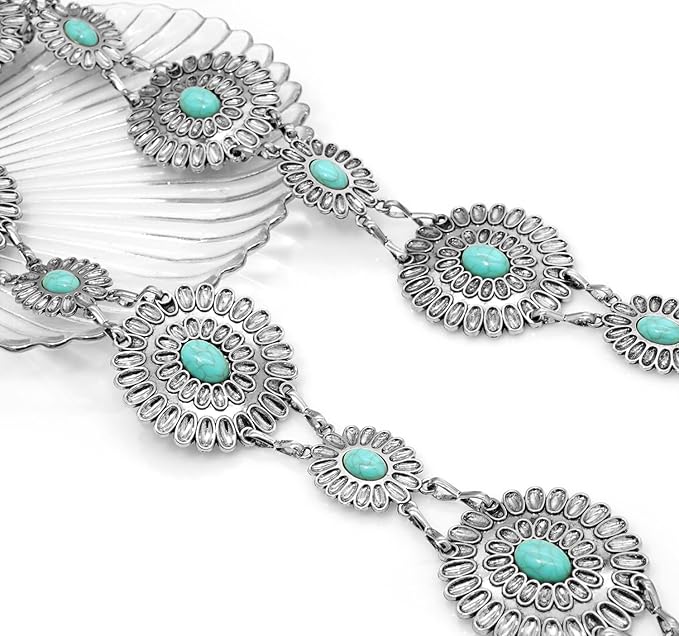 Women's Concho Chain Belt Western Cowgirl Metal Waist Chain Belt for Dress