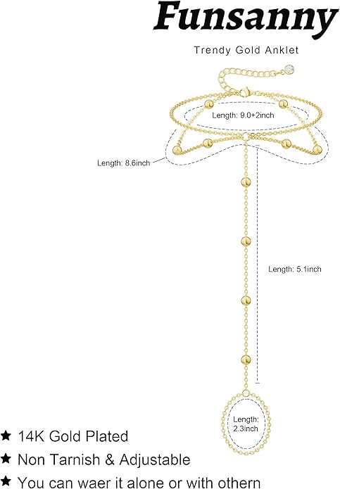 Dainty Anklet for Women - Trendy 14K Gold Plated Ankle Bracelets Adjustable Bead Link Chain Waterproof Pearl CZ Anklets Non Tarnish Foot Jewelry Gift