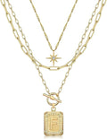MJartoria Layered Initial Necklaces for Women Trendy, 14K Gold Plated Brass Simple Star Choker Square Letter Pendant Necklace, Paperclip Chain Necklaces Jewelry Gifts