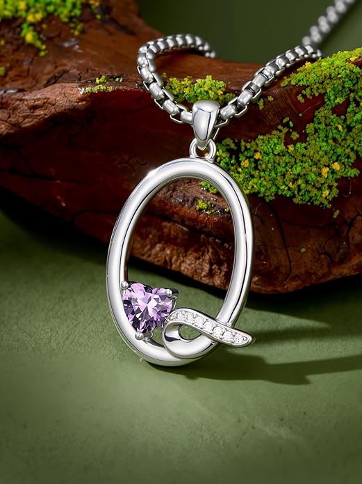 Valentines Day Gifts for Women Alphabet A to Z Initial Birthstone Pendant Necklaces for Women - 18k White Gold Plated Personalized Name Jewelry Valentine Mothers Day Birthday Gifts for Women Her Girlfriend