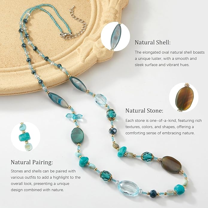 FULU AUTUMN Long Necklaces for Women Trendy Long Chunky Beaded Necklace Boho Fashion Costume Jewelry Mothers Day Gifts for Her