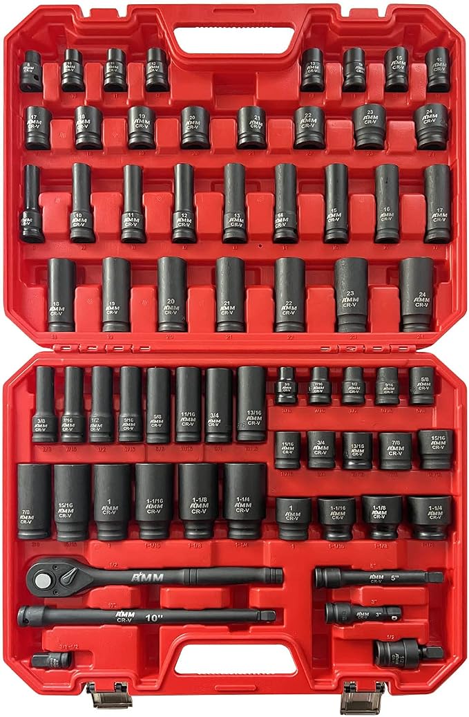 AMM 1/2-inch 66 Pieces Impact Socket Master Set, SAE & Metric from 5/16"-1-1/4" by AMMTOOL
