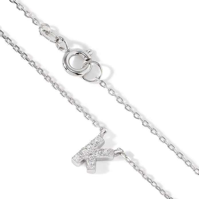 JTV Sterling Silver Initial Necklace for Women, 0.13 CTW White Cubic Zirconia Letter Pendant, Rhodium-Plated, Personalized Monogram Jewelry, Gift Box Included, 18”