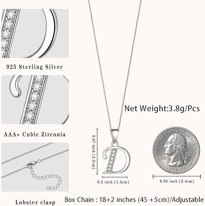 Aurora Tears Letter Necklace Initial 925 Sterling Silver Alphabet Pendant Crystal Name Gift Women Cubic Zirconia Jewelry