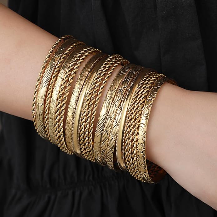 16Pcs Gold Bangle Bracelets for Women - Multi Layer Stackable Textured Bracelets Boho Jewelrys Set.