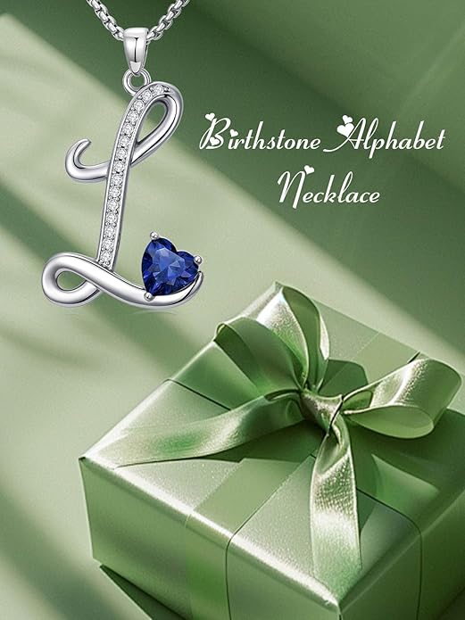 Valentines Day Gifts for Women Alphabet A to Z Initial Birthstone Pendant Necklaces for Women - 18k White Gold Plated Personalized Name Jewelry Valentine Mothers Day Birthday Gifts for Women Her Girlfriend