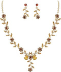 BriLove Women's Wedding Jewelry Leaf Cluster Flower Crystal Dangle Earrings Pendant Necklace Set for Bridal