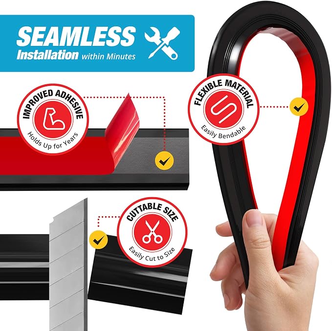 98" Black Shower Threshold Water Dam Barrier, 1.5" Tall Water Stopper Strip | - Image 6