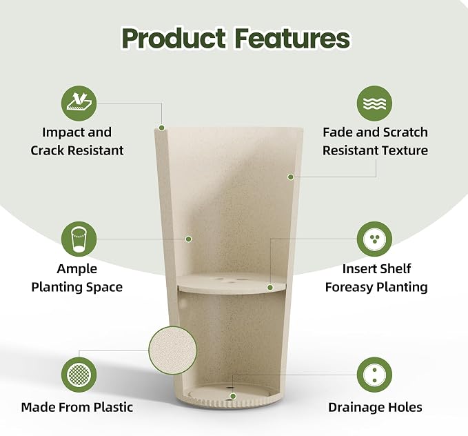 24" Tall Planters for Outdoor Plants Set of 2 - Image 4