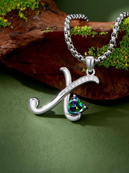 Valentines Day Gifts for Women Alphabet A to Z Initial Birthstone Pendant Necklaces for Women - 18k White Gold Plated Personalized Name Jewelry Valentine Mothers Day Birthday Gifts for Women Her Girlfriend