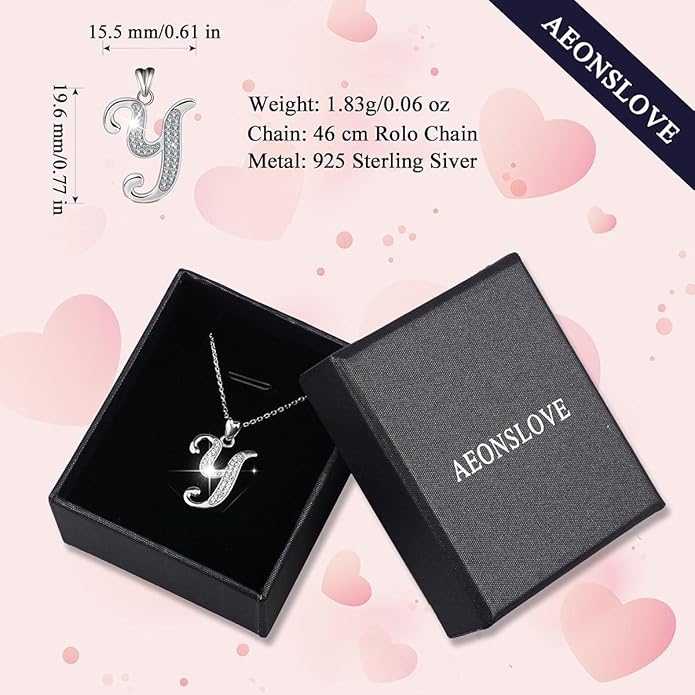 AEONSLOVE 925 Sterling Silver Initial Necklaces for Women, 26 Letters Pendants Necklace Gift for Mother, Daughter, Wife, 18 Inch Chain