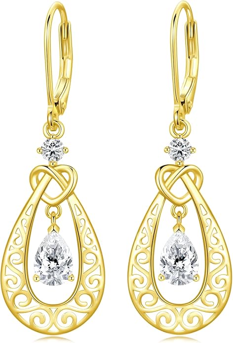 Teardrop Birthstone Dangle Drop Earrings Sterling Silver Infinity Filigree Leverback Earrings, Infinity Love Birthday Anniversary Valentines Day Gifts for Her Women Mom Wife