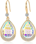 Austrian Crystal Halo Teardrop Hollow Drop Dangle Earrings for Women 14K Rose Gold Plated Hypoallergenic Jewelry Gifts