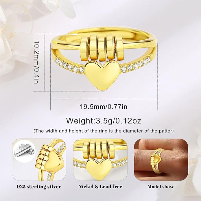 Vito 925 Sterling Silver Fidget Anxiety Ring for Women, Adjustable Open Spinner Ring Stress Relief Ring Stacking Band Anillos Jewelry Gift for Mom Daughter